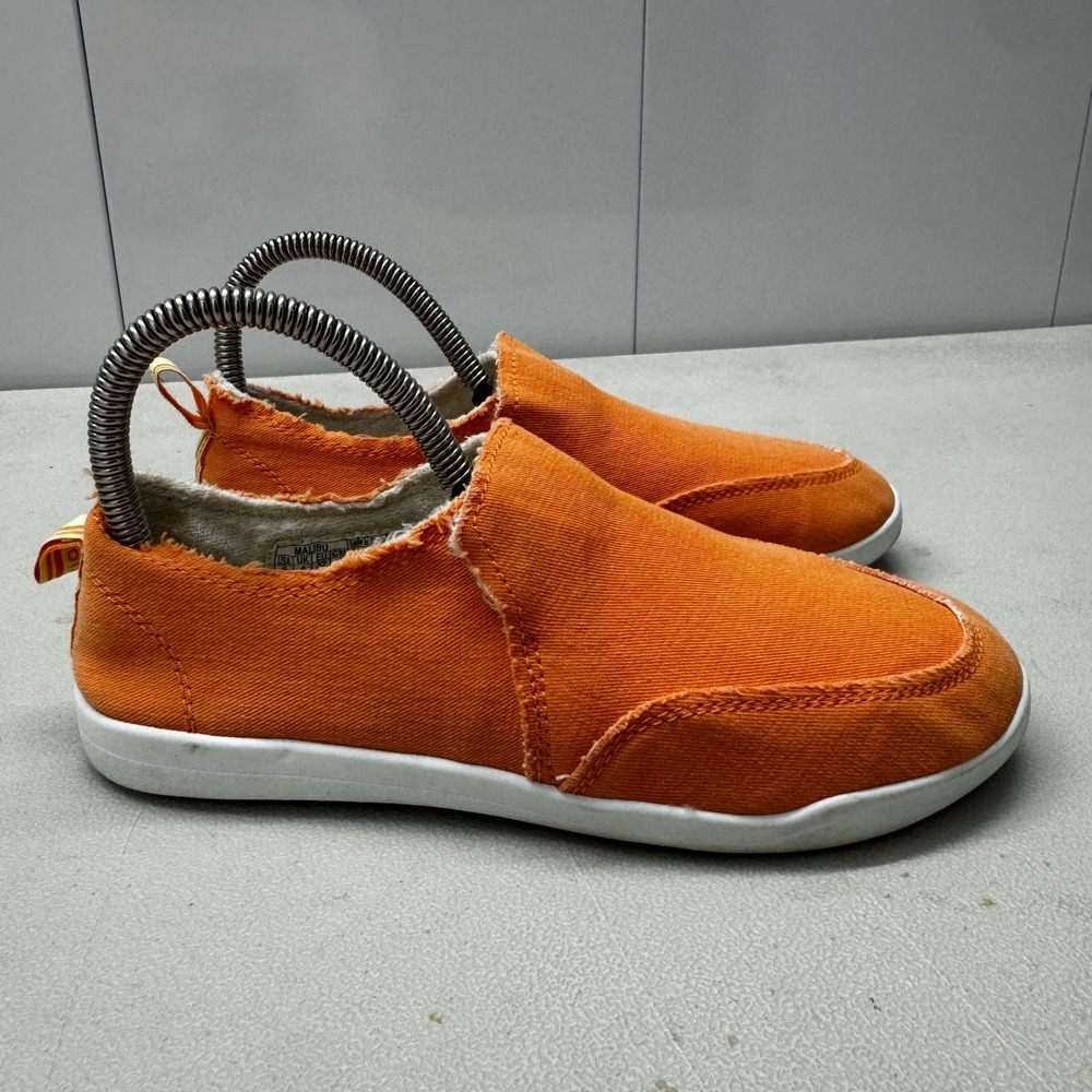 Vionic Beach Malibu Orange Canvas Slip On Sneakers Womens 6 Frayed Vegan Flat